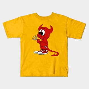 Cartoon Devil Holding Pitchfork Kids T-Shirt